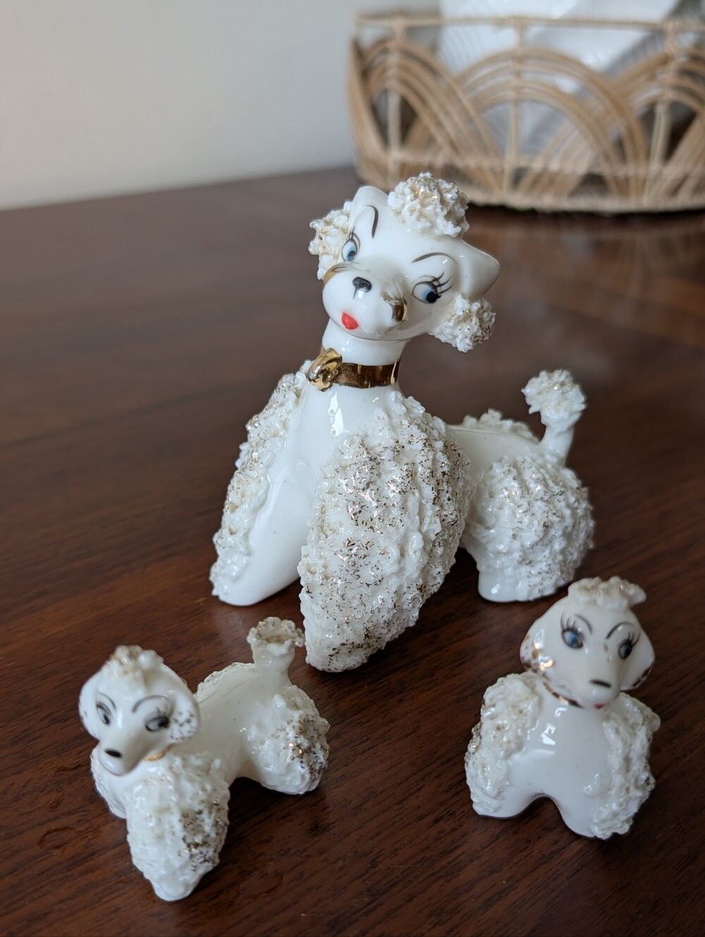 Vintage MCM Artmark Hand Painted Poodle Figurines Set of Three